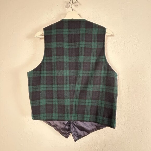 Pendleton Mens Virgin Wool Plaid Vest Green Black Button Front V-Neck Casual - Picture 2 of 8